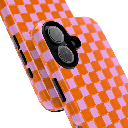 Simply Lovely Orange and Pink Checkered F1 Phone Case Design, Trendy F1 Gift, Formula 1 Gift, Cute F1 Phone Case