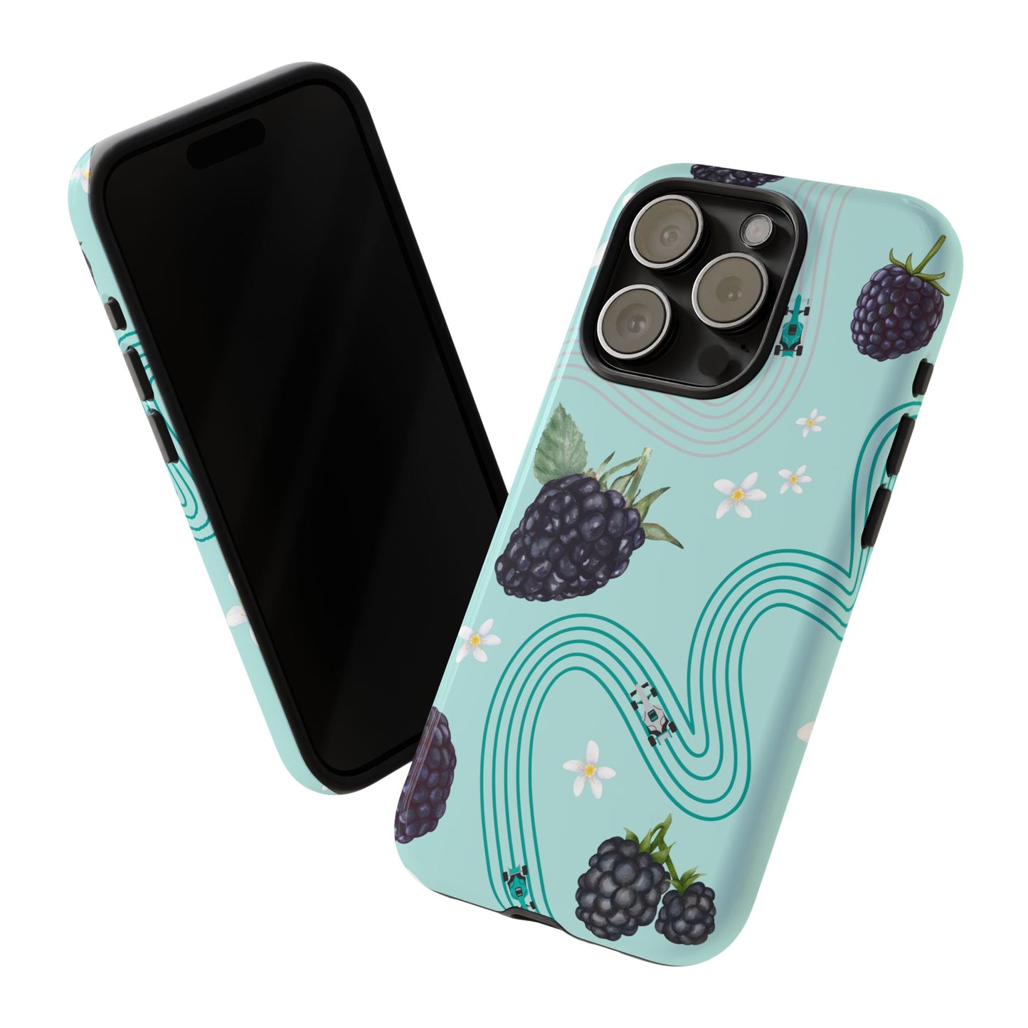 Teal F1 Mercedes and Blackberries Phone Case , Trendy F1 Gift, Formula 1 Gift, Cute Fruit F1 Phone Case, Unique Phone Case