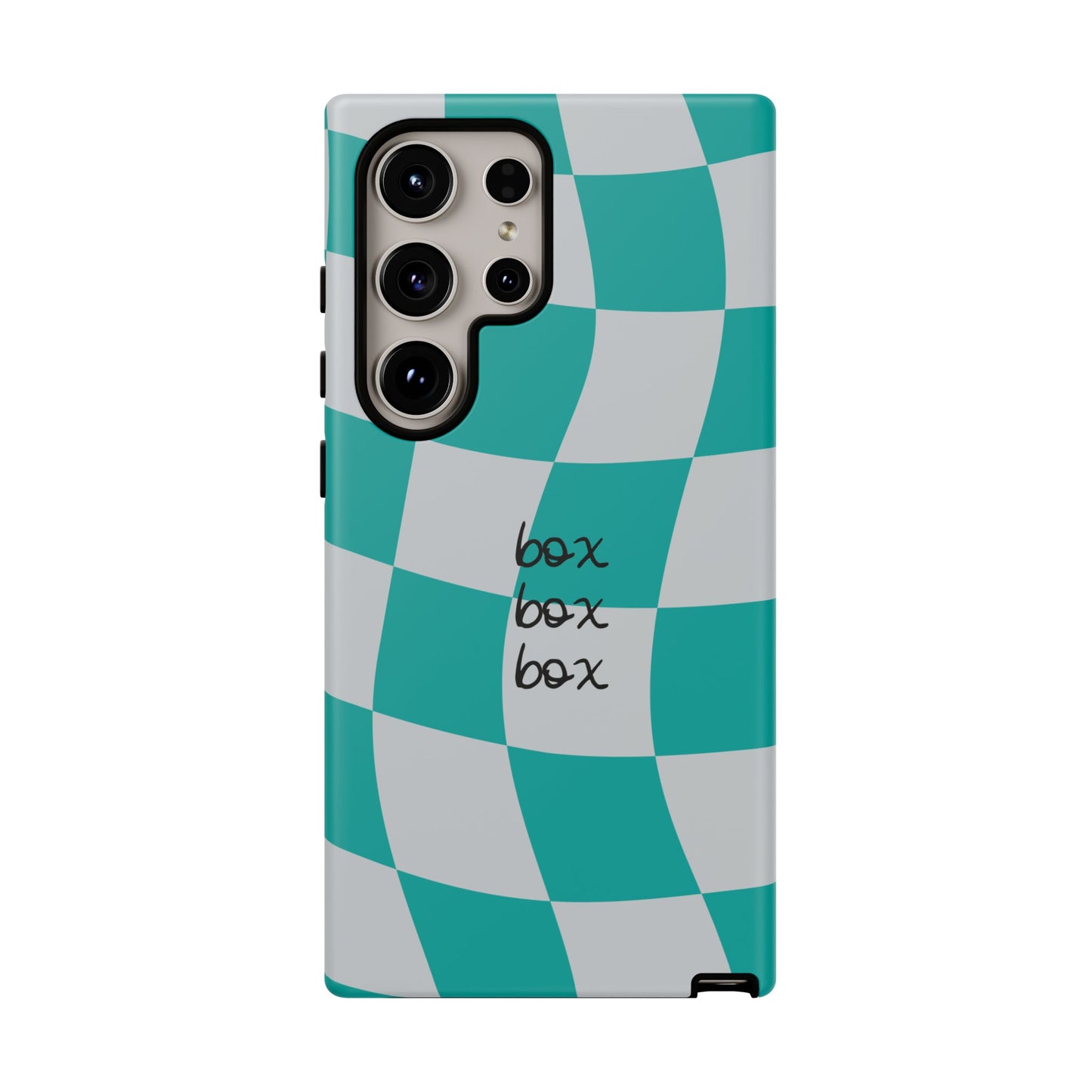 Mercedes Teal and Grey Checkered F1 Phone Case, Box Box Box F1 Phone Case