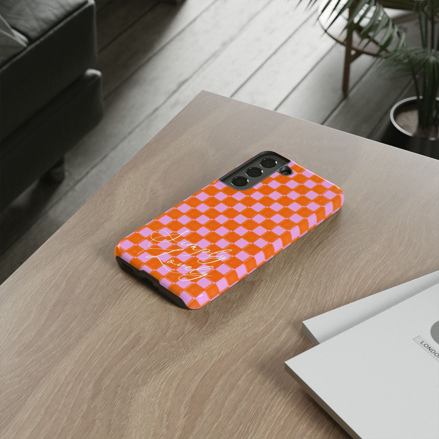 Simply Lovely Orange and Pink Checkered F1 Phone Case Design, Trendy F1 Gift, Formula 1 Gift, Cute F1 Phone Case