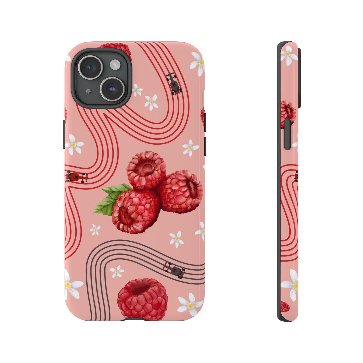 Red F1 Haas and Raspberries Phone Case, Trendy F1 Gift, Formula 1 Gift, Cute Fruit F1 Phone Case, Unique Phone Case