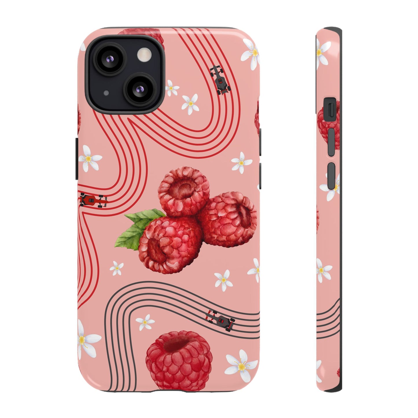 Red F1 Haas and Raspberries Phone Case, Trendy F1 Gift, Formula 1 Gift, Cute Fruit F1 Phone Case, Unique Phone Case