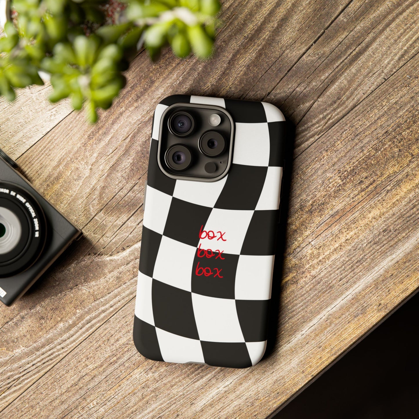 Black and Red Checkered F1 Phone Case, Box Box Box F1 Phone Case