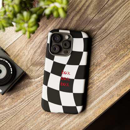 Black and Red Checkered F1 Phone Case, Box Box Box F1 Phone Case