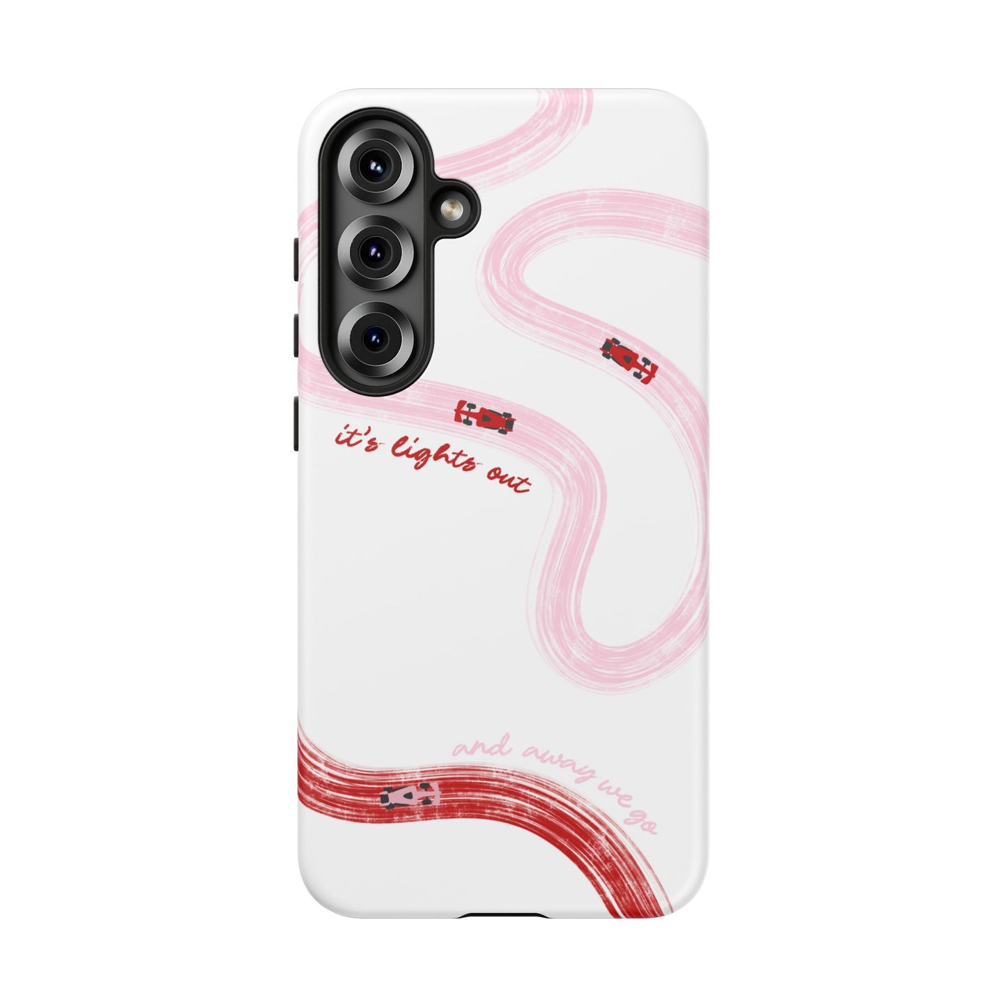 F1 Phone Case Pink and Red Painted "its lights out and away we go", Trendy F1 Gift, Formula 1 Gift, Cute F1 Phone Case, Unique Phone Case