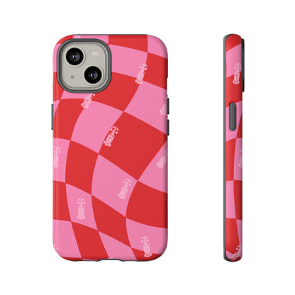 F1 Phone Case Pink and Red Checkerboard Design, Trendy F1 Gift, Girly Formula 1 Gift, Cute F1 Phone Case, Unique Formula One Phone Case