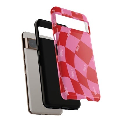 F1 Phone Case Pink and Red Checkerboard Design, Trendy F1 Gift, Girly Formula 1 Gift, Cute F1 Phone Case, Unique Formula One Phone Case