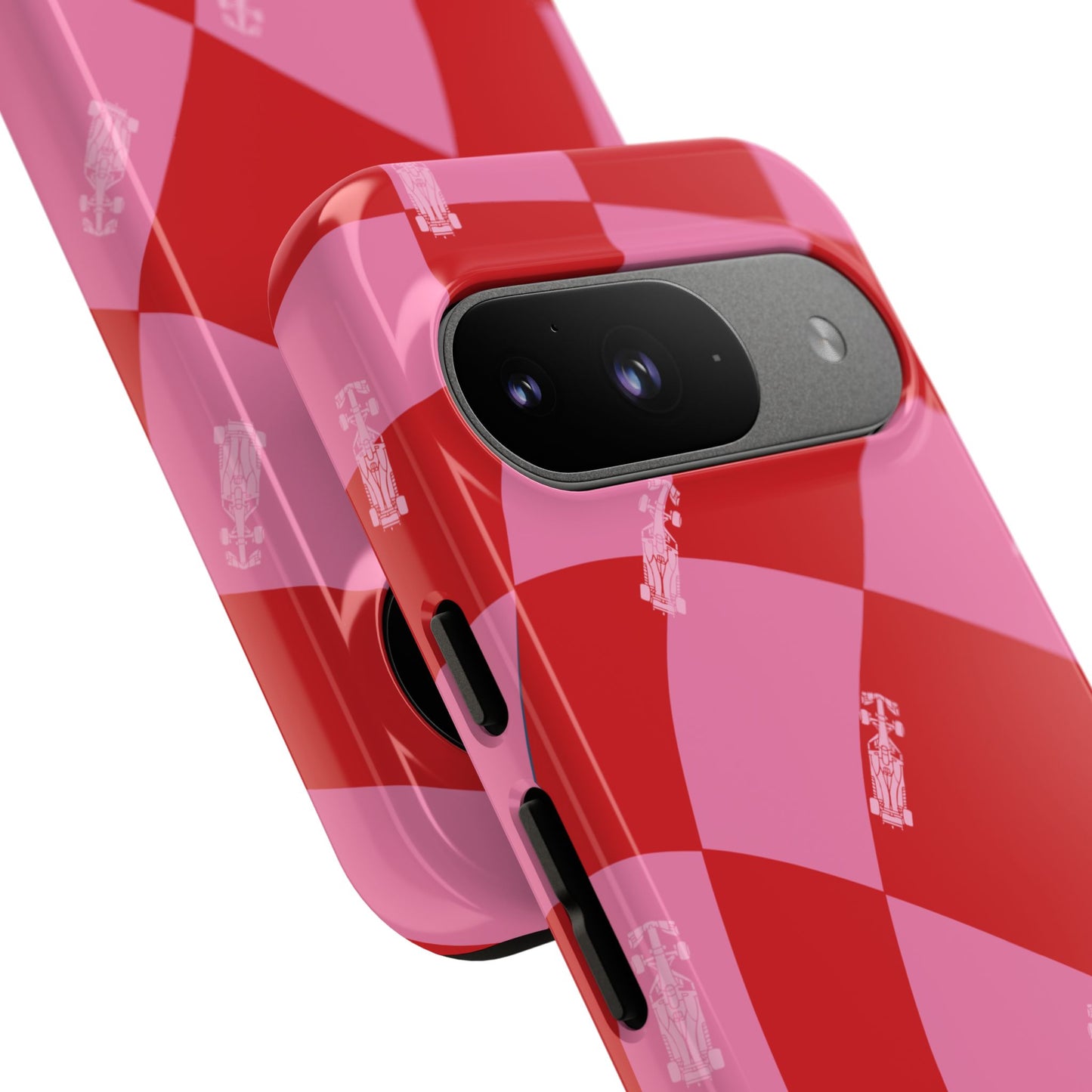 F1 Phone Case Pink and Red Checkerboard Design, Trendy F1 Gift, Girly Formula 1 Gift, Cute F1 Phone Case, Unique Formula One Phone Case