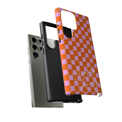 Simply Lovely Orange and Pink Checkered F1 Phone Case Design, Trendy F1 Gift, Formula 1 Gift, Cute F1 Phone Case
