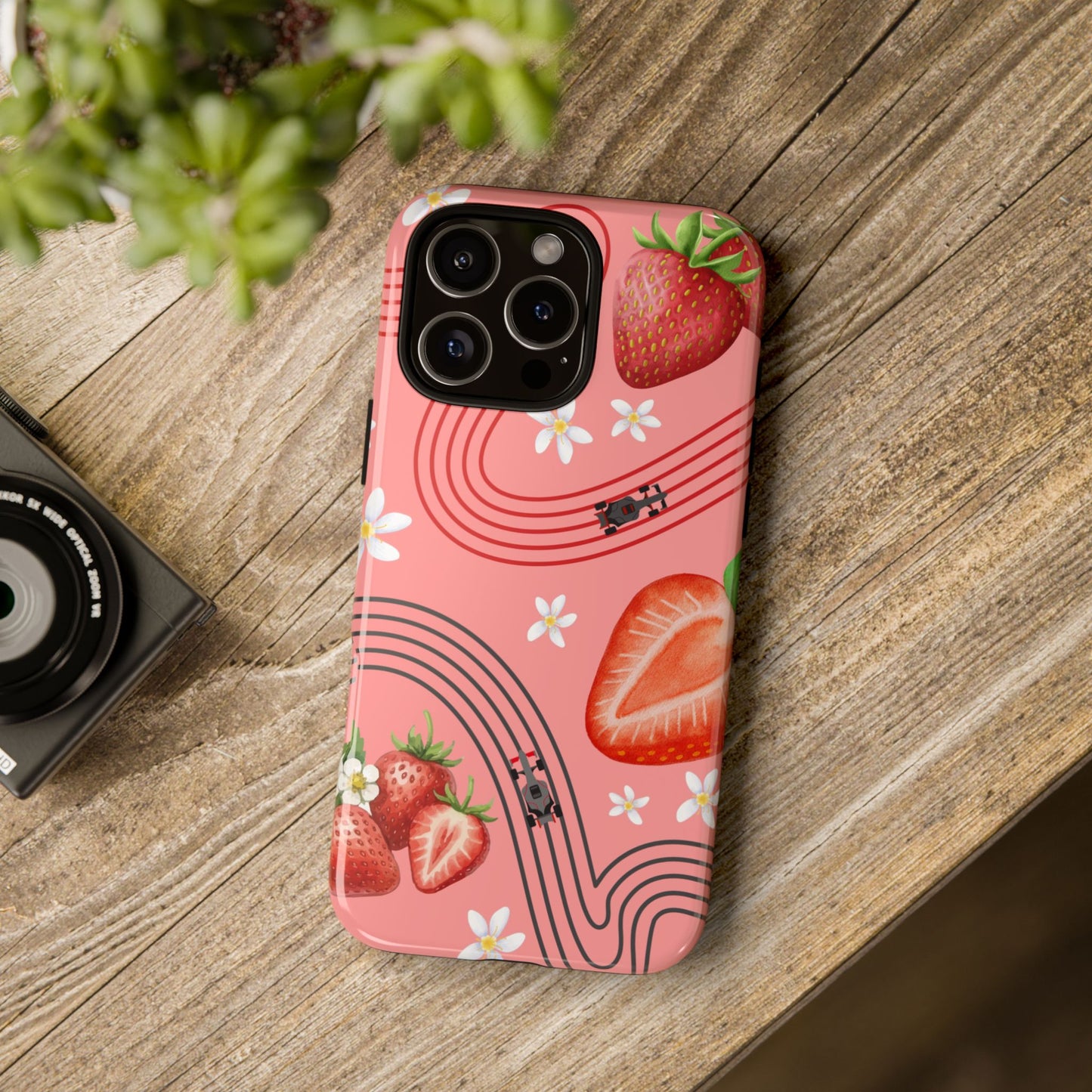 Red F1 Audi and Strawberries Phone Case, Trendy F1 Gift, Formula 1 Gift, Cute Fruit F1 Phone Case, Unique Phone Case