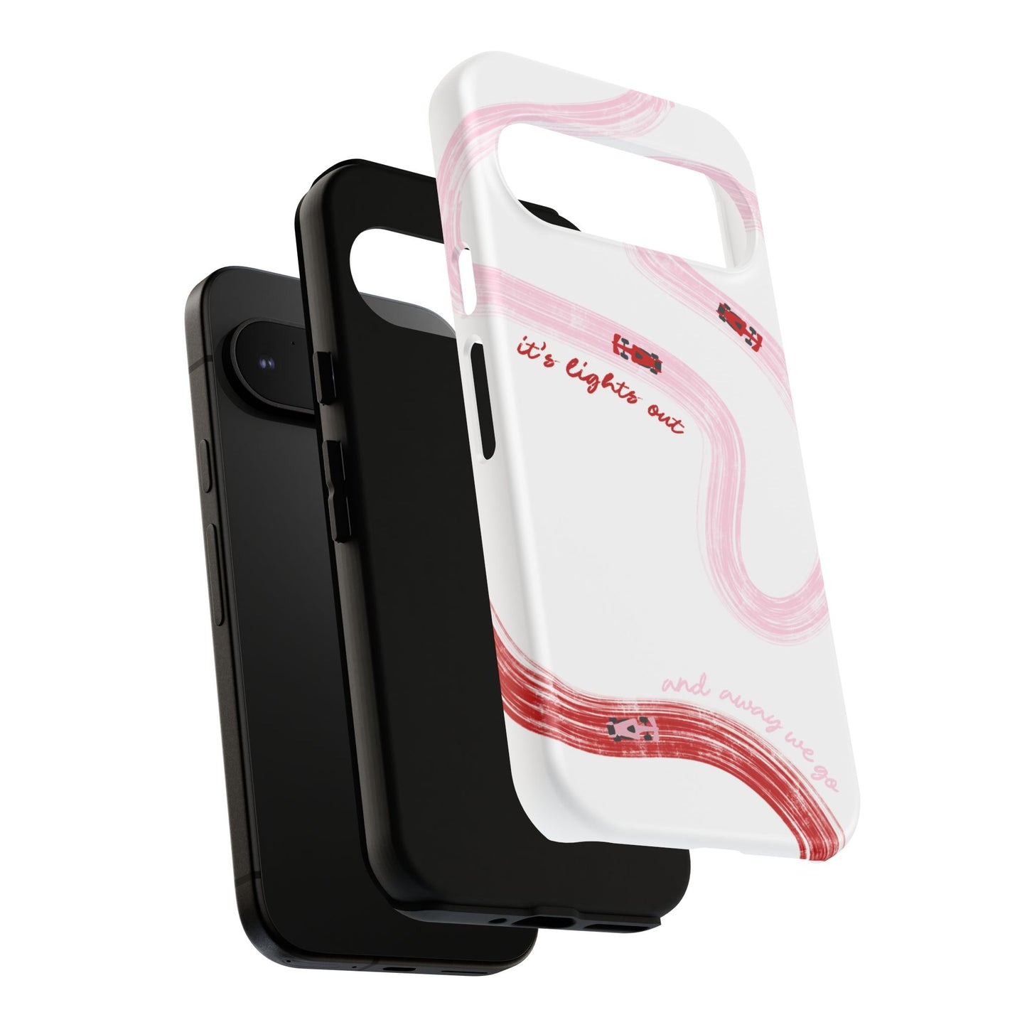 F1 Phone Case Pink and Red Painted "its lights out and away we go", Trendy F1 Gift, Formula 1 Gift, Cute F1 Phone Case, Unique Phone Case