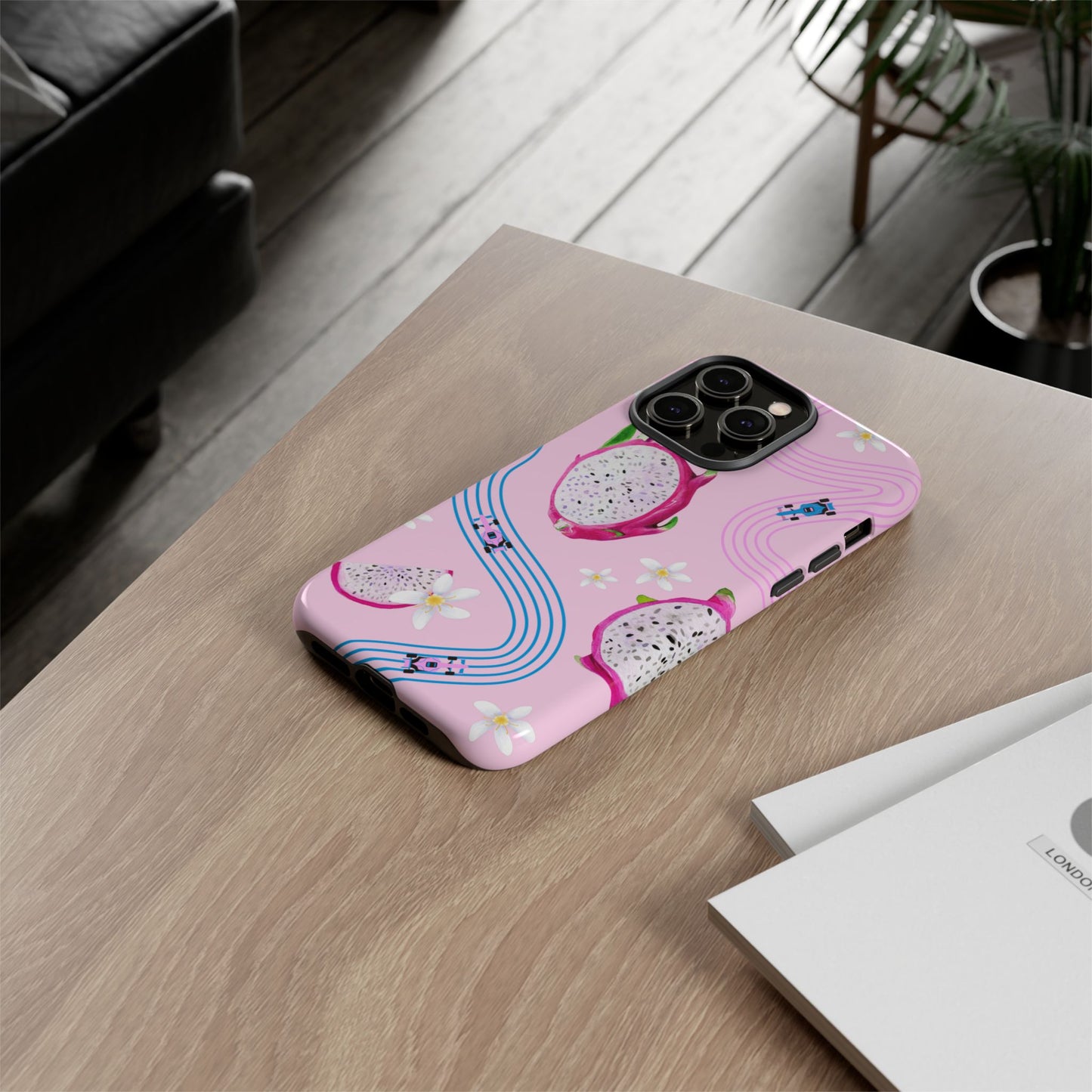 Pink F1 Alpine and Dragonfruit Phone Case, Trendy F1 Gift, Formula 1 Gift, Cute Fruit F1 Phone Case, Unique Phone Case