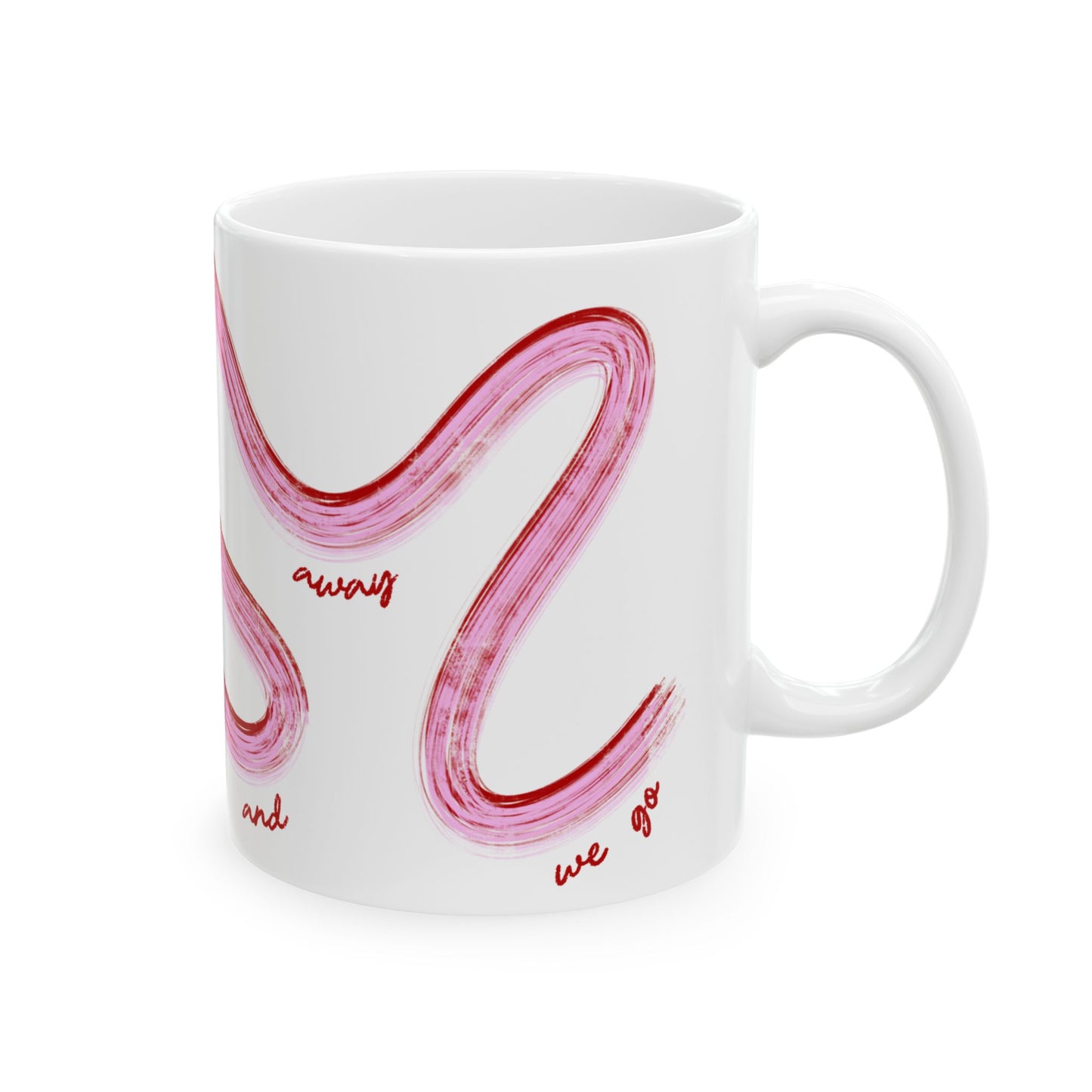 Pink and Red Painted It's Lights Out and Away We Go Mug, Unique Gift for Coffee Lovers, Whimsical Formula 1 Gift