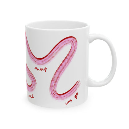 Pink and Red Painted It's Lights Out and Away We Go Mug, Unique Gift for Coffee Lovers, Whimsical Formula 1 Gift