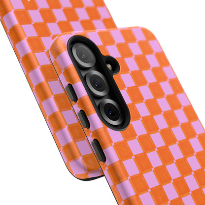 Simply Lovely Orange and Pink Checkered F1 Phone Case Design, Trendy F1 Gift, Formula 1 Gift, Cute F1 Phone Case