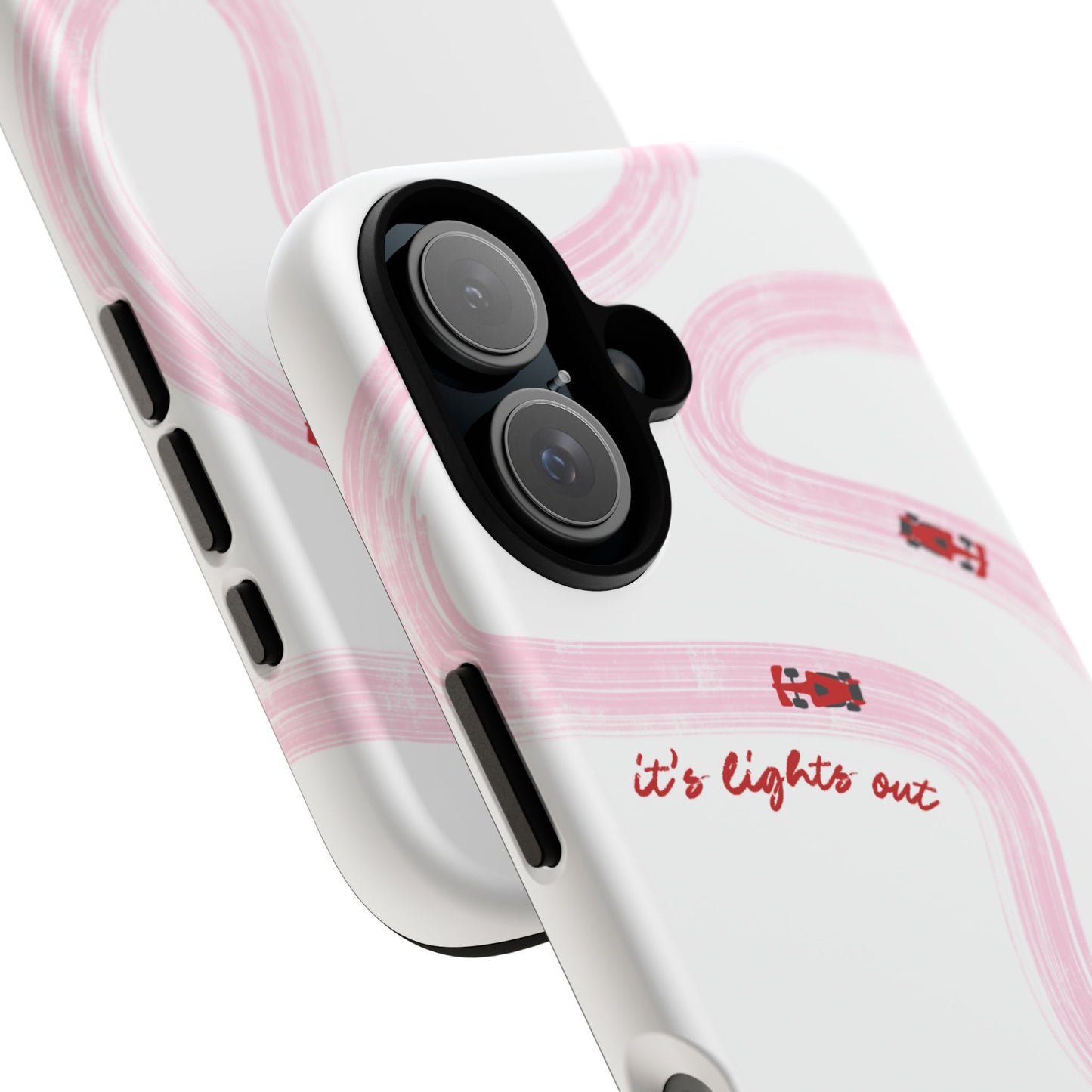F1 Phone Case Pink and Red Painted "its lights out and away we go", Trendy F1 Gift, Formula 1 Gift, Cute F1 Phone Case, Unique Phone Case