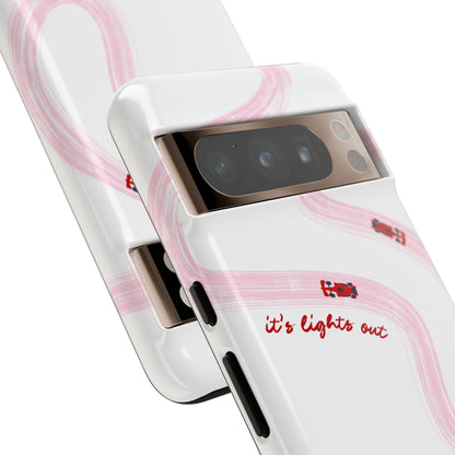 F1 Phone Case Pink and Red Painted "its lights out and away we go", Trendy F1 Gift, Formula 1 Gift, Cute F1 Phone Case, Unique Phone Case