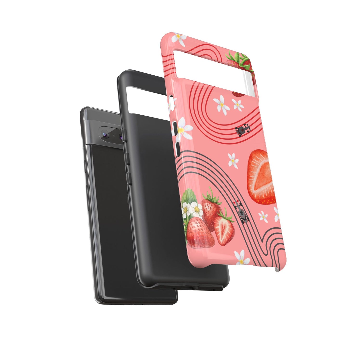 Red F1 Audi and Strawberries Phone Case, Trendy F1 Gift, Formula 1 Gift, Cute Fruit F1 Phone Case, Unique Phone Case