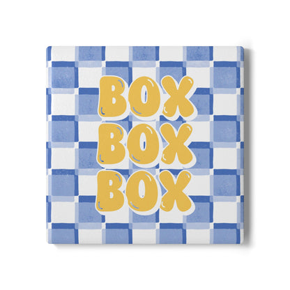 F1 Racing Bulls Blue and Yellow Checkered Ceramic Coaster | Curved Tracks with Tiny Cars