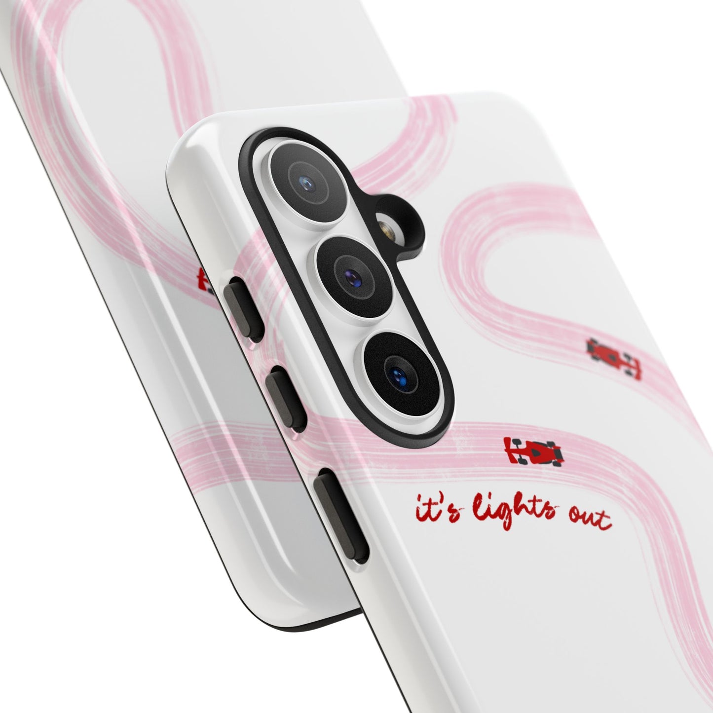 F1 Phone Case Pink and Red Painted "its lights out and away we go", Trendy F1 Gift, Formula 1 Gift, Cute F1 Phone Case, Unique Phone Case