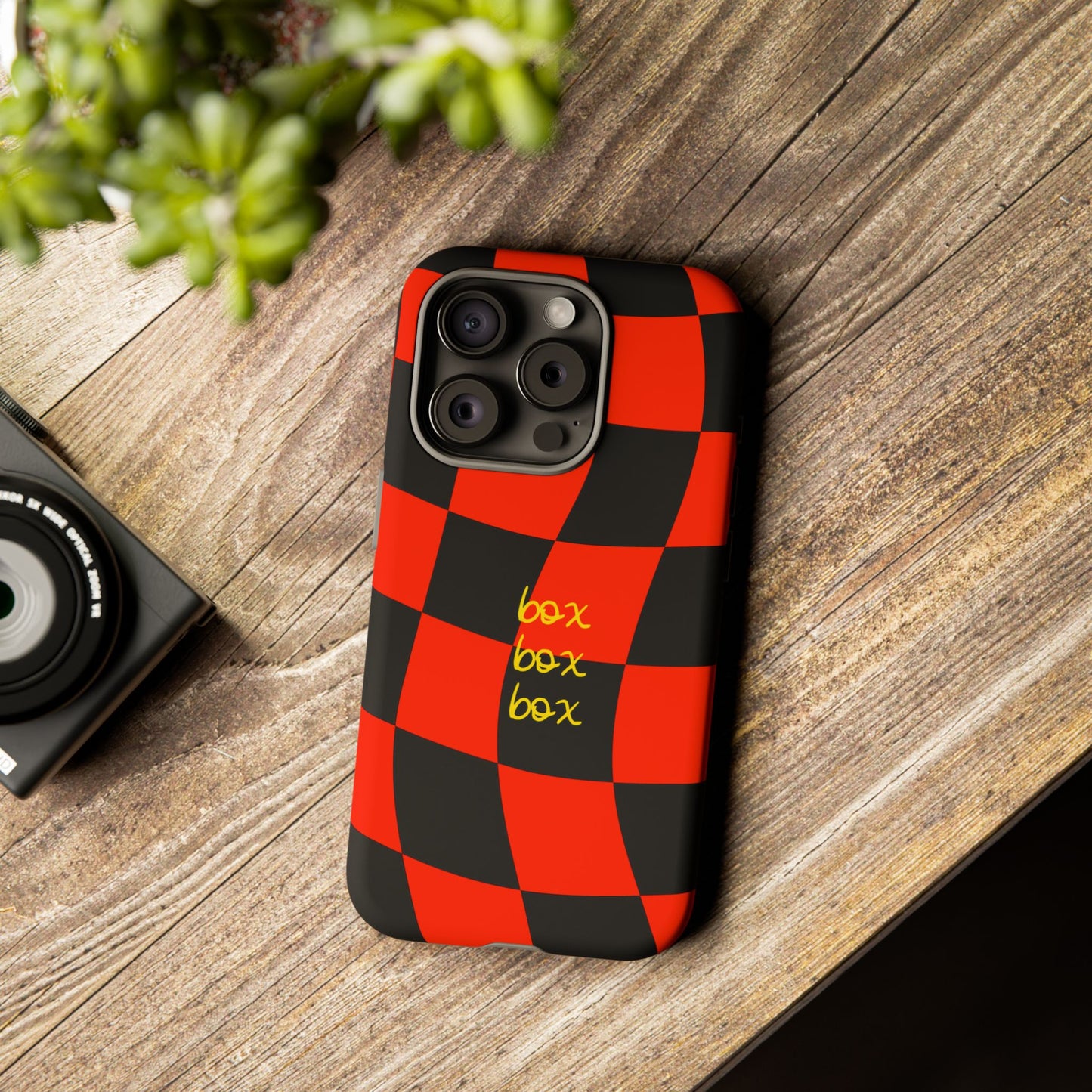 F1 Ferrari Black and Red Checkered Phone Case, Box Box Box F1 Phone Case