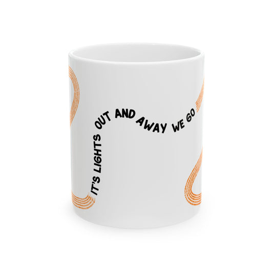 F1  It's Lights Out and Away We Go Mug, Unique Gift for Coffee Lovers, Whimsical Formula 1 Gift