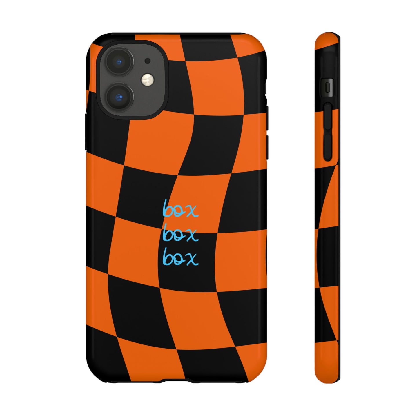 McLaren Orange and Black Checkered F1 Phone Case, Box Box Box F1 Phone Case