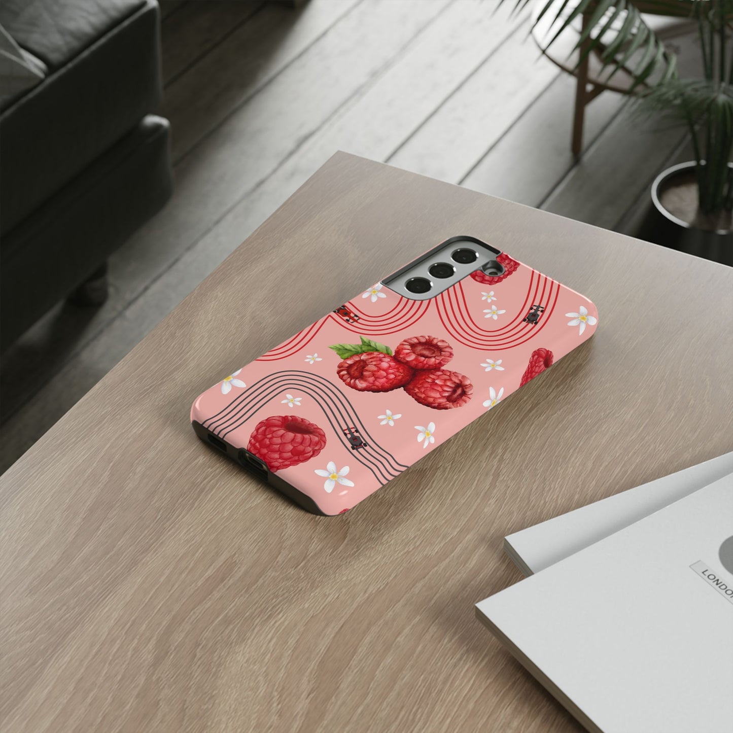 Red F1 Haas and Raspberries Phone Case, Trendy F1 Gift, Formula 1 Gift, Cute Fruit F1 Phone Case, Unique Phone Case