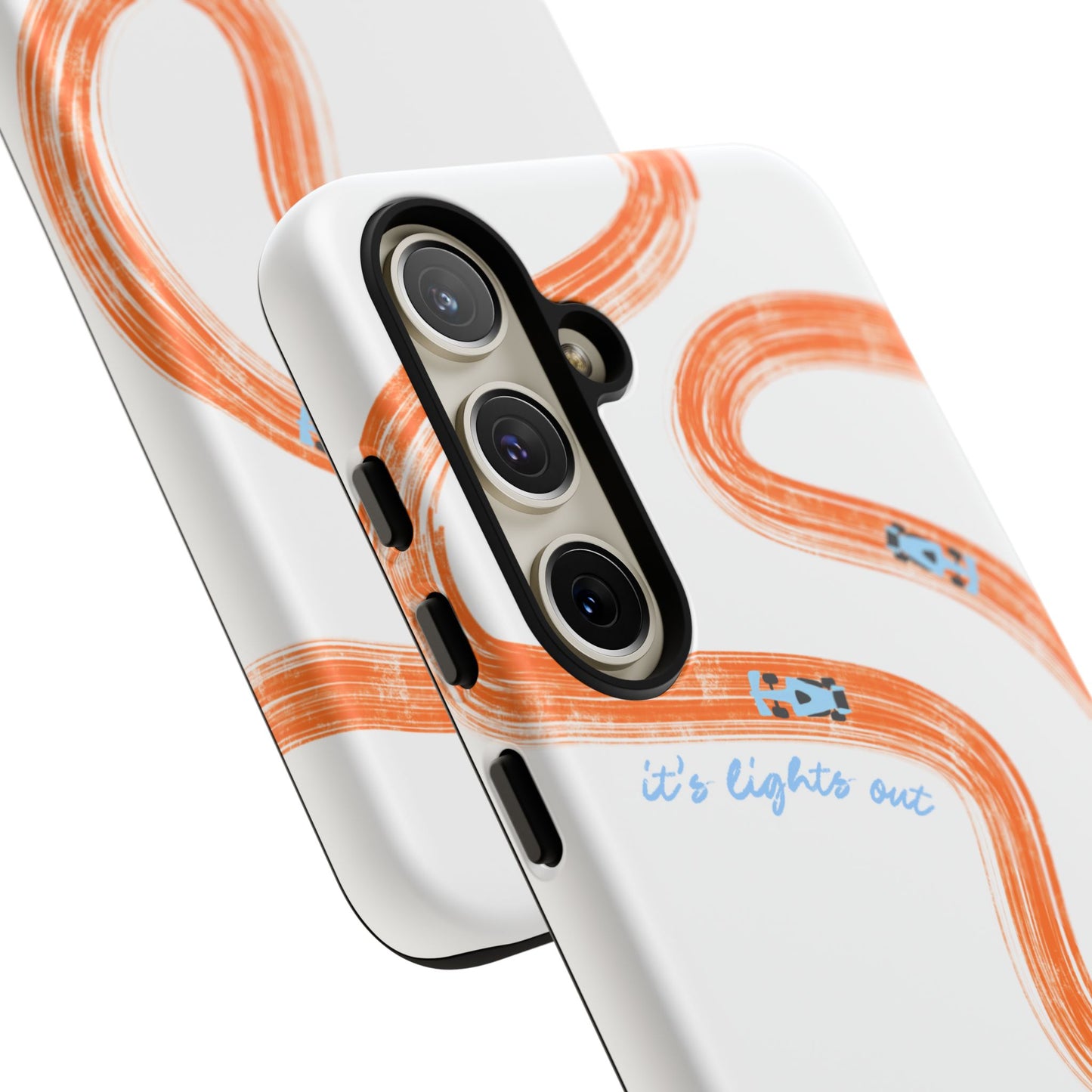 McLaren F1 Phone Case Orange and Blue Painted "its lights out and away we go", Trendy F1 Gift, Formula 1 Gift, Cute F1 Phone Case