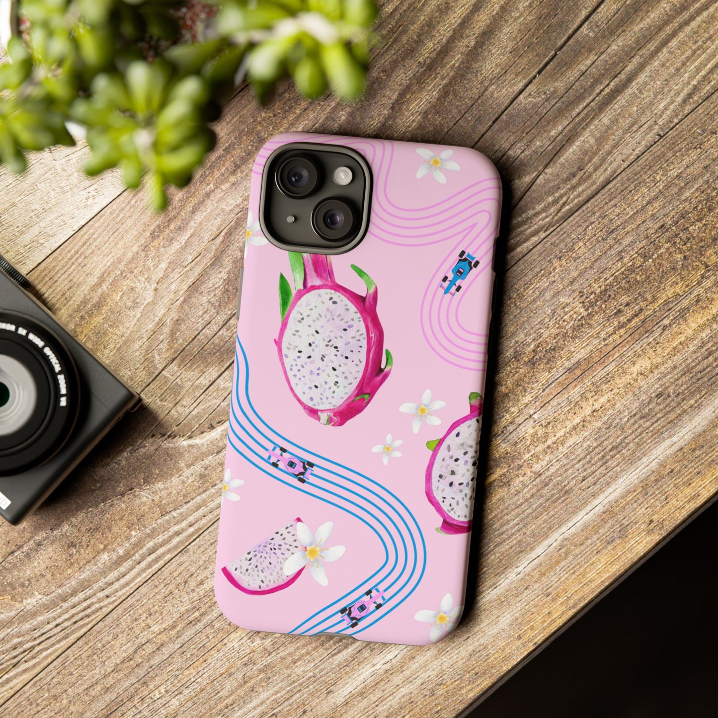 Pink F1 Alpine and Dragonfruit Phone Case, Trendy F1 Gift, Formula 1 Gift, Cute Fruit F1 Phone Case, Unique Phone Case
