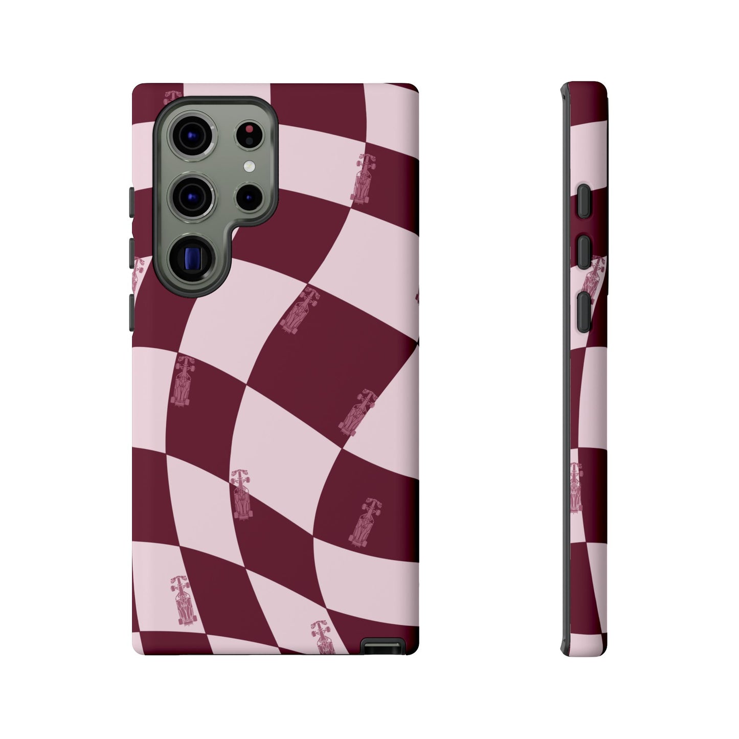 F1 Phone Case Pink Checkered Design, Trendy F1 Gift, Formula 1 Gift, Cute F1 Phone Case, Unique Formula One Phone Case