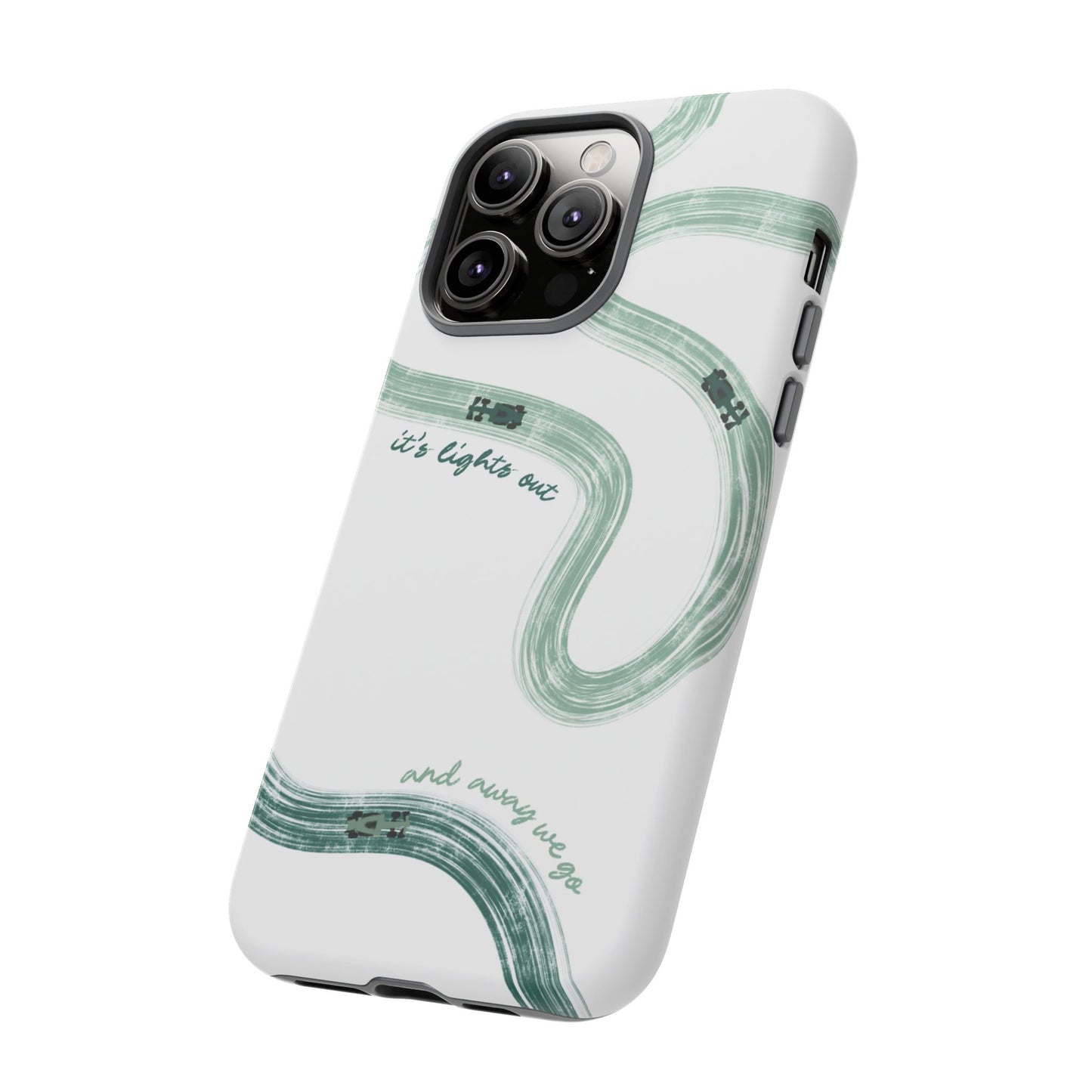F1 Phone Case Green Painted "its lights out and away we go", Trendy F1 Gift, Formula 1 Gift, Cute F1 Phone Case, Gift for F1 Fans