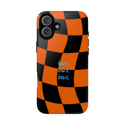 McLaren Orange and Black Checkered F1 Phone Case, Box Box Box F1 Phone Case