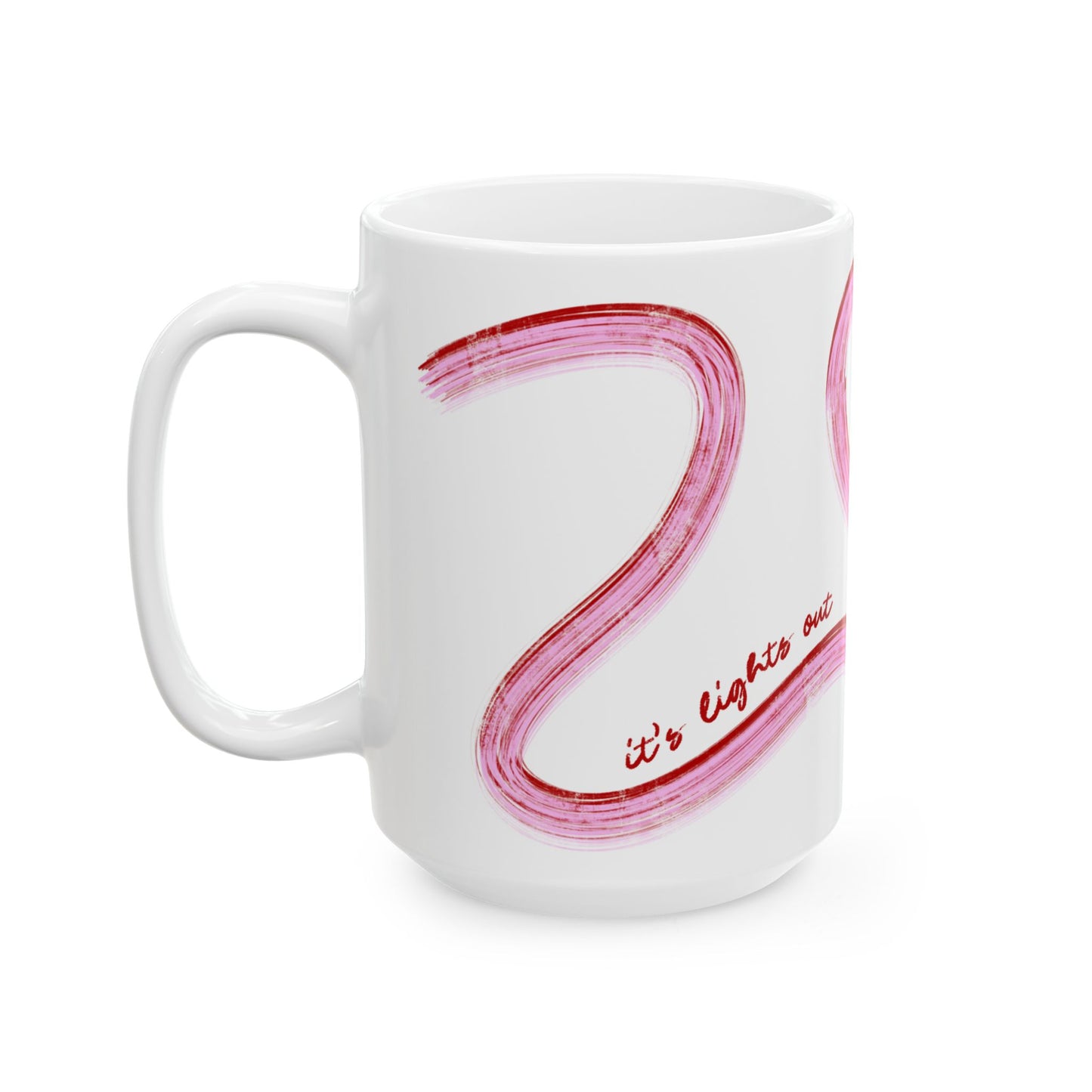 Pink and Red Painted It's Lights Out and Away We Go Mug, Unique Gift for Coffee Lovers, Whimsical Formula 1 Gift