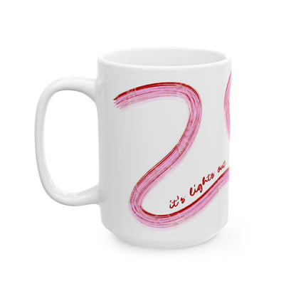 Pink and Red Painted It's Lights Out and Away We Go Mug, Unique Gift for Coffee Lovers, Whimsical Formula 1 Gift