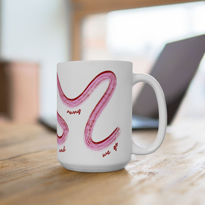 Pink and Red Painted It's Lights Out and Away We Go Mug, Unique Gift for Coffee Lovers, Whimsical Formula 1 Gift