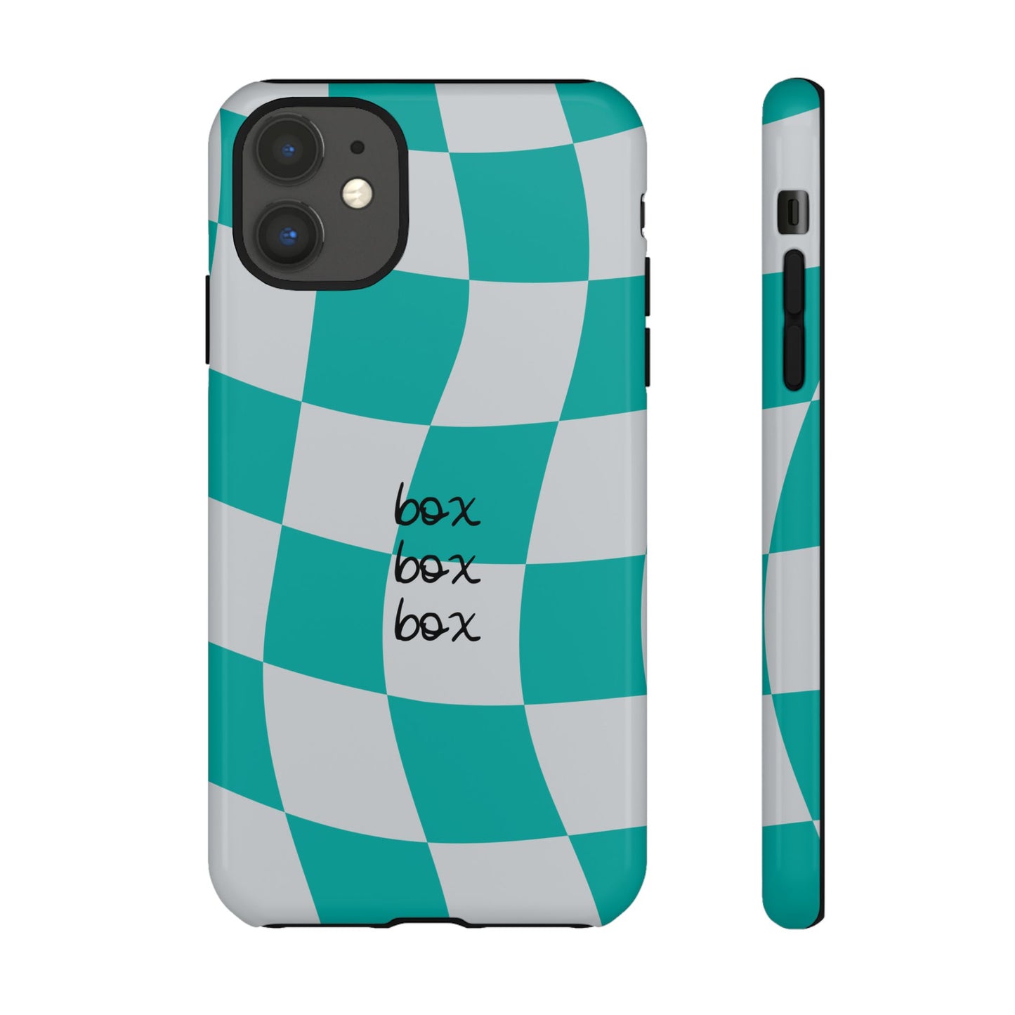 Mercedes Teal and Grey Checkered F1 Phone Case, Box Box Box F1 Phone Case