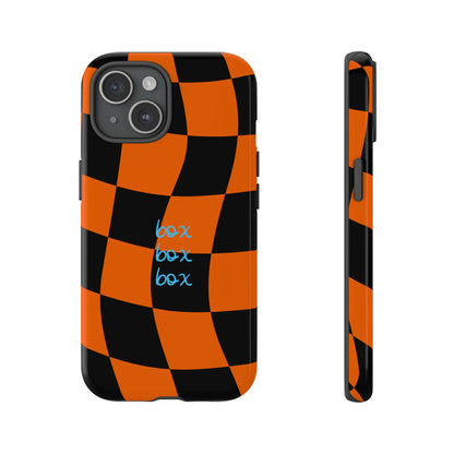 McLaren Orange and Black Checkered F1 Phone Case, Box Box Box F1 Phone Case