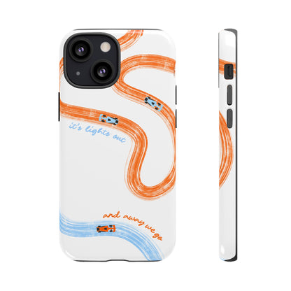 McLaren F1 Phone Case Orange and Blue Painted "its lights out and away we go", Trendy F1 Gift, Formula 1 Gift, Cute F1 Phone Case
