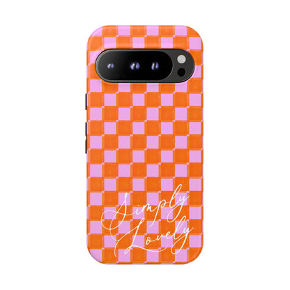 Simply Lovely Orange and Pink Checkered F1 Phone Case Design, Trendy F1 Gift, Formula 1 Gift, Cute F1 Phone Case