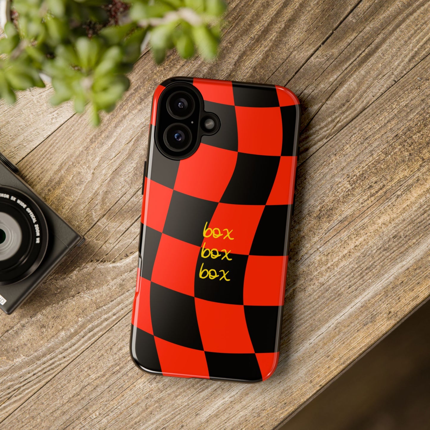 F1 Ferrari Black and Red Checkered Phone Case, Box Box Box F1 Phone Case