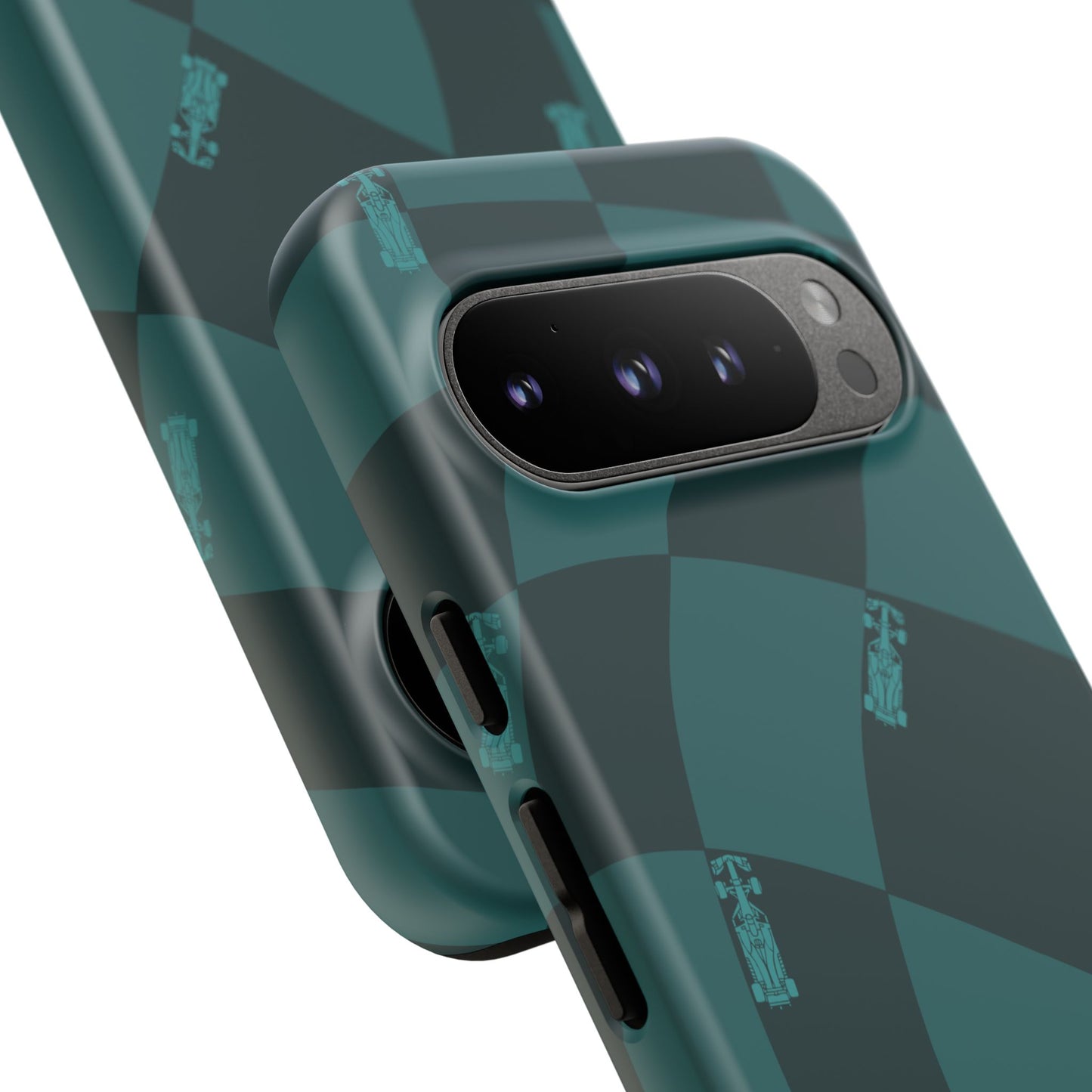 F1 Phone Case Teal Checkered Design, Trendy F1 Gift, Formula 1 Gift, Cute F1 Phone Case, Unique Formula One Phone Case