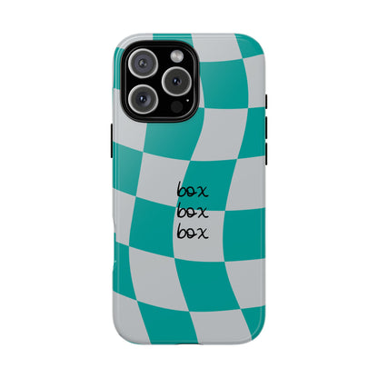 Mercedes Teal and Grey Checkered F1 Phone Case, Box Box Box F1 Phone Case