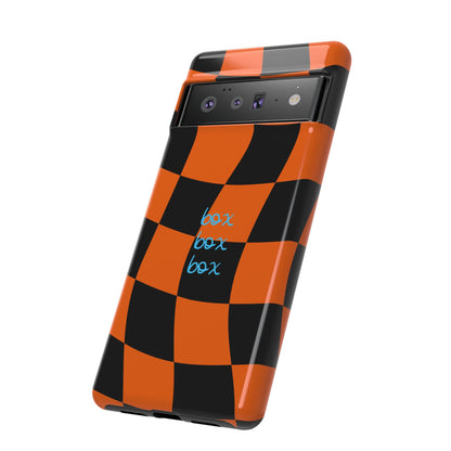 McLaren Orange and Black Checkered F1 Phone Case, Box Box Box F1 Phone Case