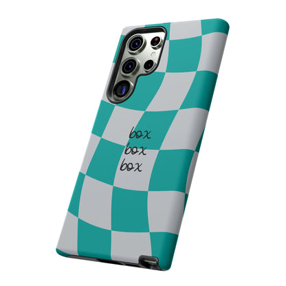 Mercedes Teal and Grey Checkered F1 Phone Case, Box Box Box F1 Phone Case