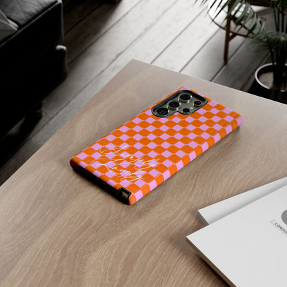 Simply Lovely Orange and Pink Checkered F1 Phone Case Design, Trendy F1 Gift, Formula 1 Gift, Cute F1 Phone Case