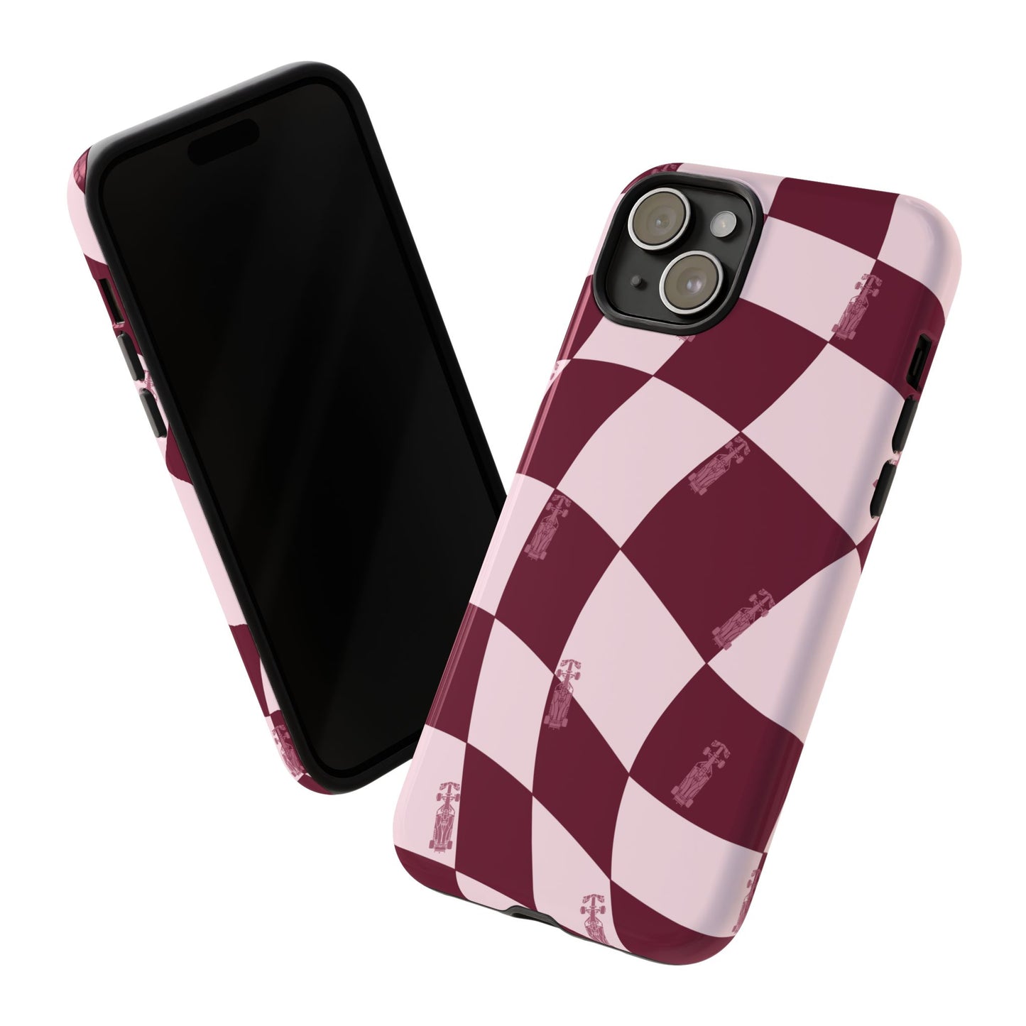 F1 Phone Case Pink Checkered Design, Trendy F1 Gift, Formula 1 Gift, Cute F1 Phone Case, Unique Formula One Phone Case