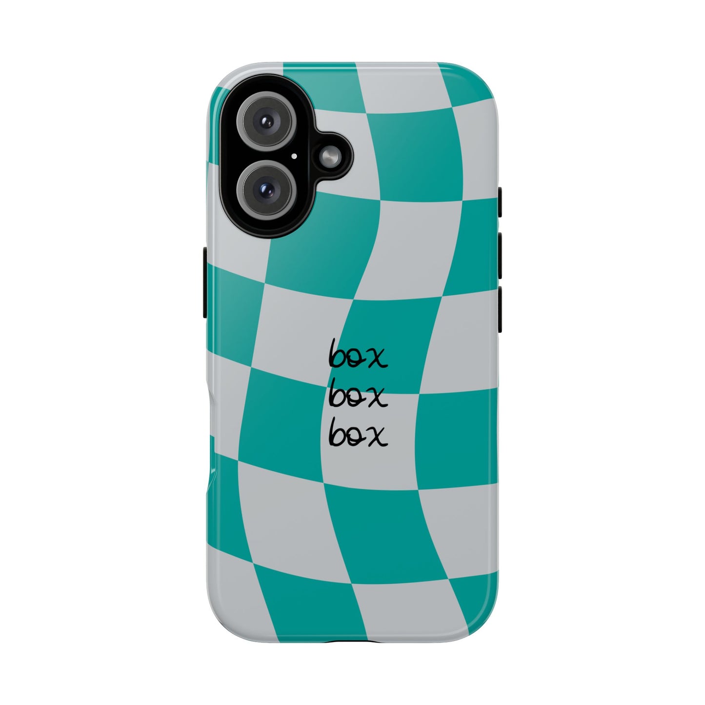 Mercedes Teal and Grey Checkered F1 Phone Case, Box Box Box F1 Phone Case