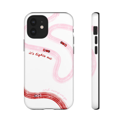 F1 Phone Case Pink and Red Painted "its lights out and away we go", Trendy F1 Gift, Formula 1 Gift, Cute F1 Phone Case, Unique Phone Case