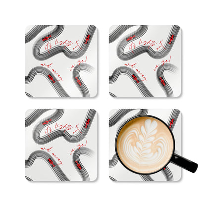 F1 Black and Red Corkwood Coaster Set of 4 | Formula 1 Coaster Set